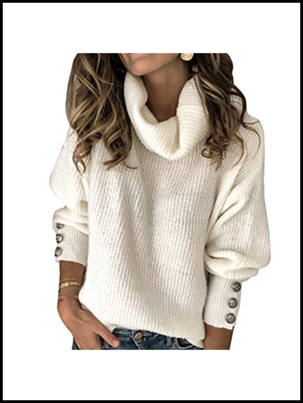 Oversized Cowl Neck Slouchy Knit Chunky Sweater Long Sleeve